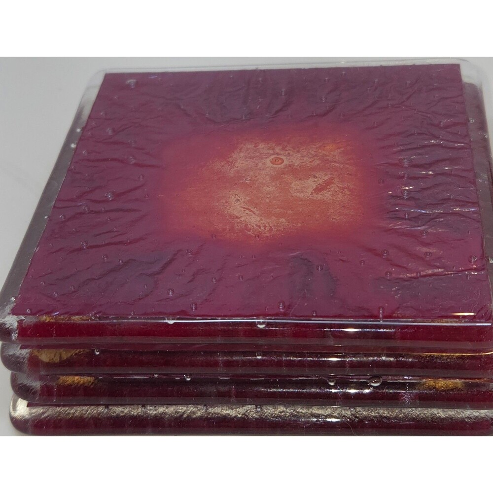Charlton Glassworks Fused Art Glass Coasters Copper Red Burgundy Set of